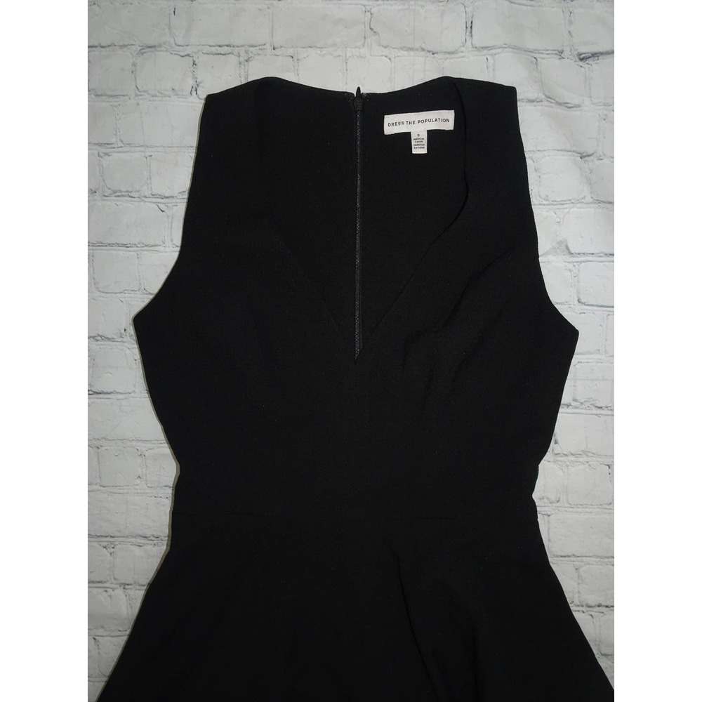 Dress the Population Catalina Solid Sleeveless Fit Flare Midi Dress Black Small - Picture 2 of 11